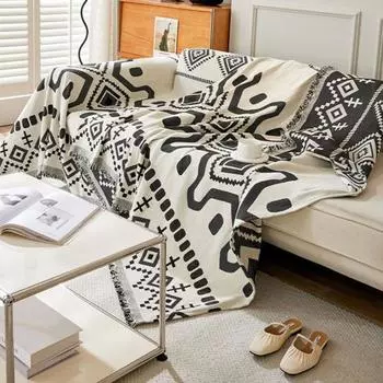 Диванное покрывало в стиле бохо, с подобранными цветами, с принтом синели, противоусадочное, предотвращающее кошачьи когти, защитное декоративное покрытие для дивана, чехол для двухместного футона 90 cm чёрный