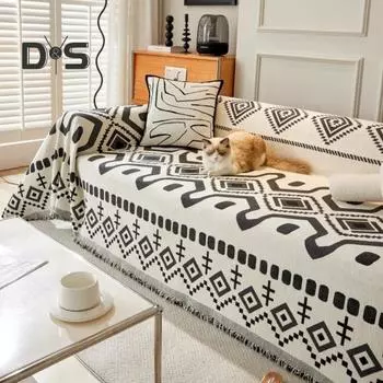 Диванное покрывало в стиле бохо, с подобранными цветами, с принтом синели, противоусадочное, предотвращающее кошачьи когти, защитное декоративное покрытие для дивана, чехол для двухместного футона 90 cm чёрный