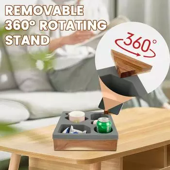 Диванный держатель для закусок, водонепроницаемый, непроливающийся поднос для чашек с вращающимся на 360° держателем для телефона с дистанционным управлением, органайзер для напитков
