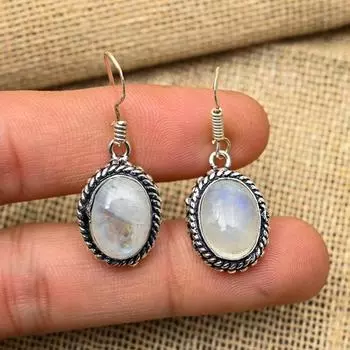 Дивные серьги из стерлингового серебра 925 пробы с радужным лунным камнем ручной работы для нее