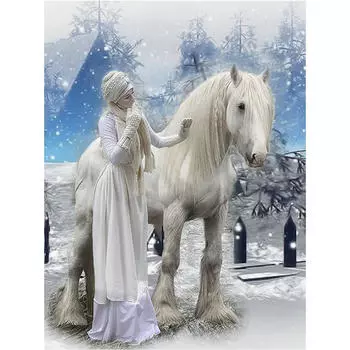 DIY 3D Алмазная картина Белая лошадь Вышивка Крестом Стежок Главная Декор Full Round 20x25CM