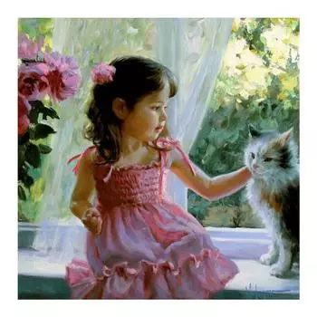 DIY 3D Алмазная картина Маленькая девочка с кошкой Вышивка Крестом Ремесло Стежок Домашний декор Full Round 20x20CM