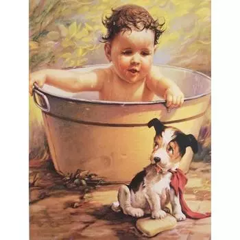 DIY 3D Алмазная картина Маленький мальчик и собака Вышивка Крестом Ремесло Стежок Домашний декор Full Round 20x25CM