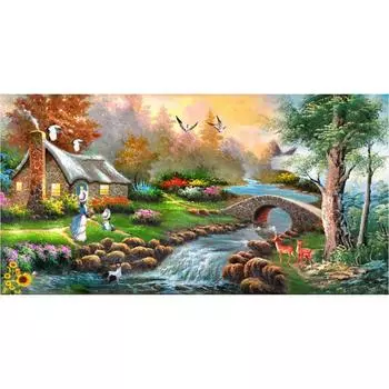 DIY 3D Алмазная картина Мост Водные люди Вышивка Крестом Ремесло Стежок Домашний декор Full Round 20x50CM