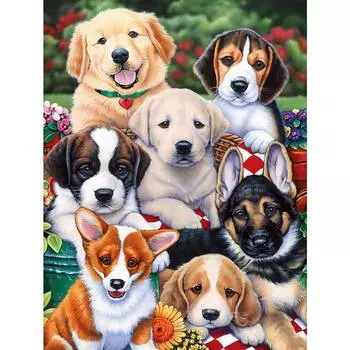 DIY 3D Алмазная картина Семь щенков Вышивка Крестом Ремесло Стежок Домашний декор Full Round 20x25CM