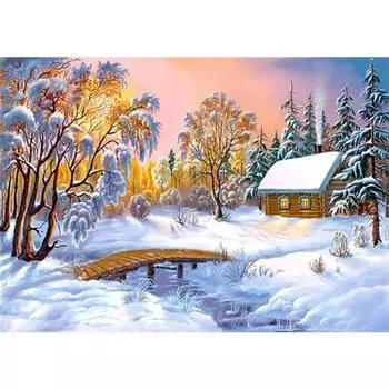 DIY 3D Алмазная картина Зимний снег Вышивка Крестом Стежок Главная Декор Full Round 20x25CM