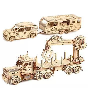 DIY 3D деревянная головоломка подвижный ретро биплан кран бульдозер ручная сборка модель грузовика игрушки украшение подарок для детей G204