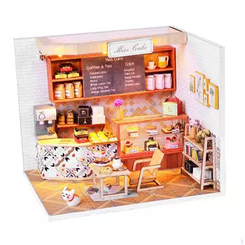 DIY 3D кукольный домик деревянная миниатюрная мебель комплект мини кофейный домик со светодиодными огнями строительные наборы