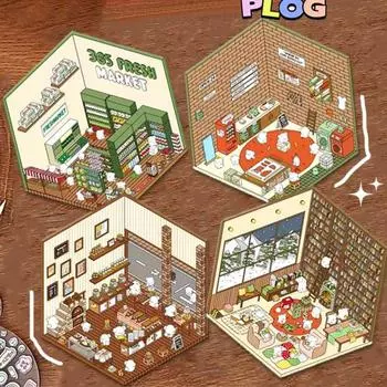 DIY 3D наклейки для дома для детей и взрослых, наклейки с изображением мультфильмов, еда, супермаркет, выпечка, семейные сцены, наклейки для снятия стресса