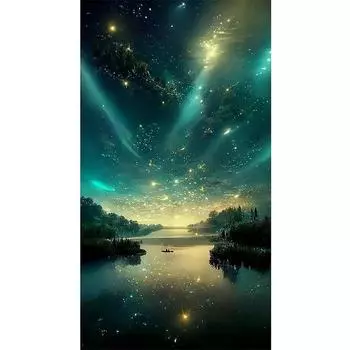 DIY 5D Алмазная картина Алмазное искусство Звездное озеро Алмазная картина Полный алмазный кристалл Вышивка Набор для рукоделия подходит для украшения дома, стены, подарки 40-60cm оранжевый