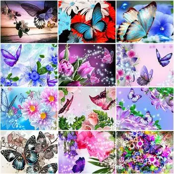 DIY 5D Алмазная картина Бабочка Цветок Полный круглый горный хрусталь Животное Мозаика Вышивка крестом 20X30CM красный