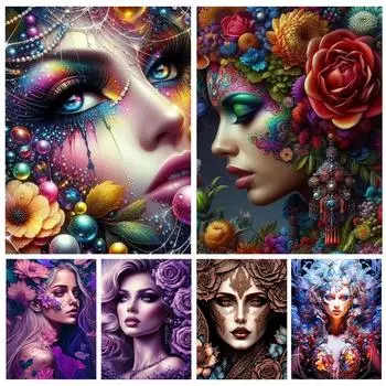 Diy 5d Алмазная картина Цветочная фея Полная мозаика Вышивка Красивая женщина Стразы Картина Дама Ювелирные изделия Наборы для вышивки крестом Full Round 20x30CM