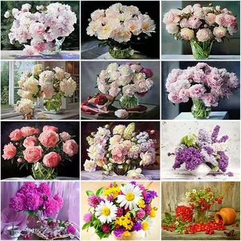 DIY 5D Алмазная картина Цветок Полный круглый Алмазная вышивка Цветы Организация Стразы 20X30CM красный