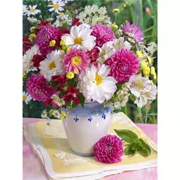 DIY 5D Алмазная картина Цветы ваза Алмазная вышивка Полный круглый крестик 20X30CM