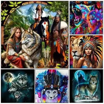 DIY-5D Алмазная картина Фэнтези Красавица и Волк Набор для сращивания Полная круглая квадратная алмазная вышивка Мозаичная картина Украшение для дома Full Round 20x20CM