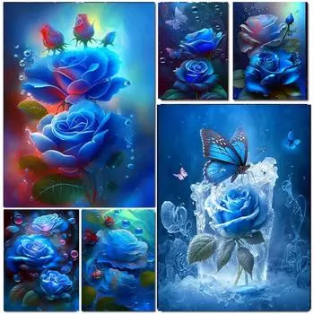 DIY 5D Алмазная картина Голубая роза Бабочка Цветок Картина Новый 2023 Мозаика Искусство Алмазная вышивка Наборы для вышивки крестом Инкрустация кристаллами Домашний декор U63 square 40x30cm белый