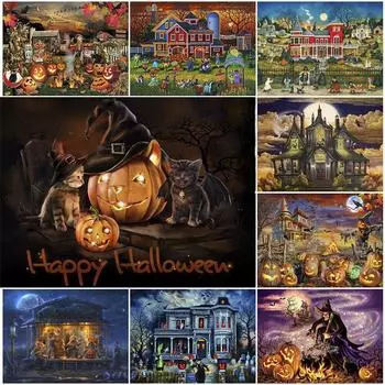 DIY 5D Алмазная картина Хэллоуин Алмазная мозаика Наборы для вышивки крестом Домашнее украшение Полная круглая алмазная вышивка Round 20x30cm