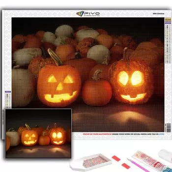 DIY 5D Алмазная картина Хэллоуин Страшный тыквенный пейзаж Набор для вышивки крестом Полная вышивка Мозаика Искусство Картина из стразов Подарок Full Round 20X30CM