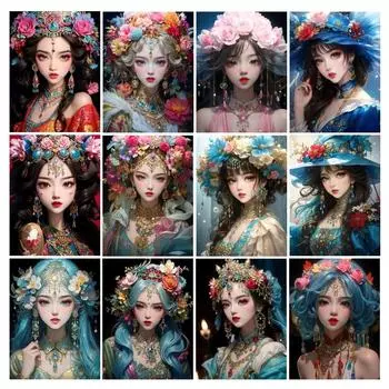 Diy 5D Алмазная картина Китайская красивая девушка Полный квадратный круглый дрель Стразы Вышивка Фэнтези Женщина Мозаика Наборы для вышивки крестом AA4668 Square drill 30x40cm белый