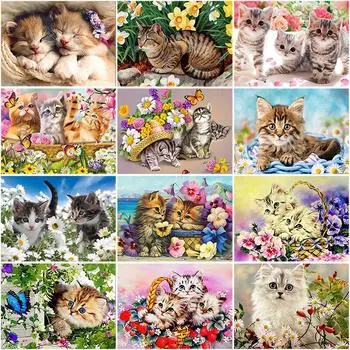 DIY 5D Алмазная картина Кошка Алмазная вышивка Полный круглый дрель Животные Наборы для вышивки крестом 20X30CM красный