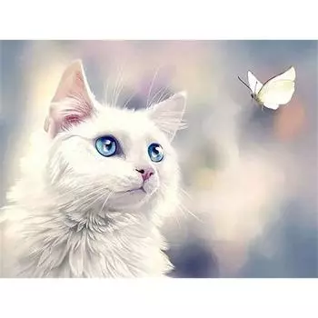 DIY 5D Алмазная картина Кошка Полный круглый Алмазная вышивка Стразы Вышивка крестом 20X30CM