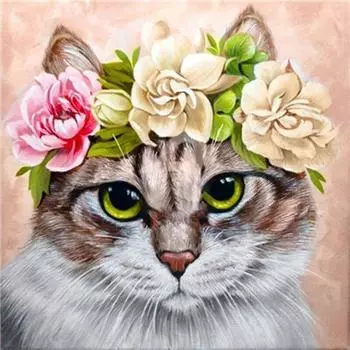 DIY 5D Алмазная картина Кошка Животное Полный круглый дрель Алмазная вышивка Крестом 30x30CM