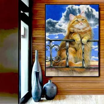 Diy 5D Алмазная картина Милые кошки Алмазные картины Полные круглые стразы Вышивка 20X30CM