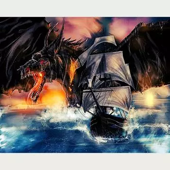 DIY 5D Алмазная картина Мультфильм Дракон Полный круглый Алмазная вышивка Крестом 20X30CM