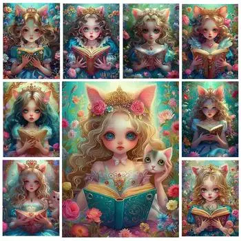 Diy 5D Алмазная картина Мультфильм Принцесса Кошка Мозаика Искусство Вышивка Девушка Картина Вышитые Настенные Украшения Детский Подарок Full Round 20x30CM