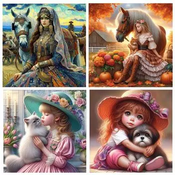 Diy 5d Алмазная картина Новый продукт Мечтательная девушка и полная мозаика животное лошадь собака картина вышивка настенное украшение Full Round 20x20CM