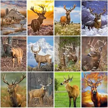 DIY 5D Алмазная картина «Олень», полная круглая дрель, алмазная вышивка животных, наборы для вышивки крестом, мозаика, настенное искусство, домашний декор Full Round 20x30CM