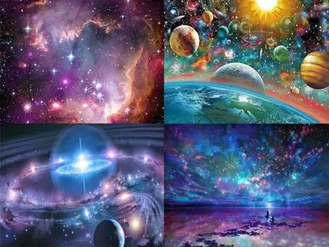 Diy 5D Алмазная картина Пейзаж Звездное небо Круглый горный хрусталь Вышивка Цвет Вышивка крестиком Украшение дома 40x30cm