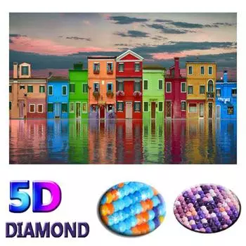 DIY 5D Алмазная картина Полная дрель Цветной дом Пейзаж Алмазная мозаика Вышивка крестом 20X30CM