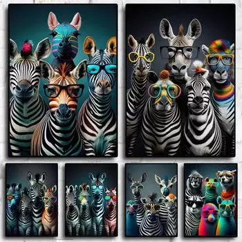 DIY 5D Алмазная картина Полная дрель Забавное животное Зебра в очках Алмазная мозаика Стразы Вышивка Домашний декор Подарки square 40x30cm белый