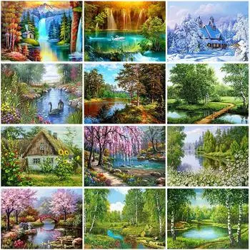 DIY 5D Алмазная картина Полная круглая дрель Смола Пейзаж Алмазная вышивка Мозаика Домашний декор Стены Искусства Подарок Full Round 20x30CM