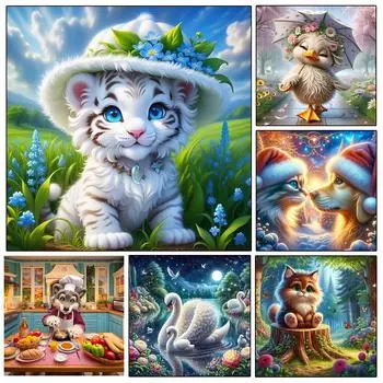 DIY 5D Алмазная Картина Полная Круглая Смола Мозаика Животный Пейзаж Алмазная Вышивка Картина Стразы Домашний Декор Подарок 2024 Новинка Full Round 20x20CM