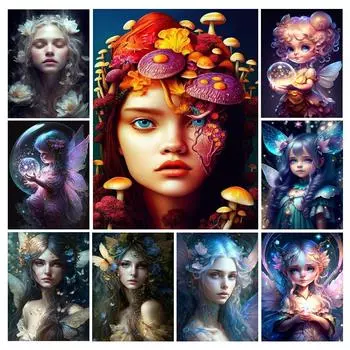 Diy 5D Алмазная картина Распродажа Гриб Женщина Полный квадратный круглый дрель Горный хрусталь Вышивка Фэнтези Девушка Эльф Мозаика Наборы для вышивки крестом Декор стен FG1878 Square drill 30x40cm белый