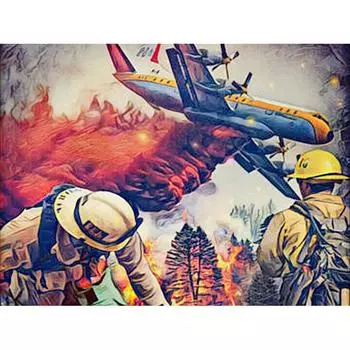 DIY 5D Алмазная картина самолет Алмазная вышивка Полный круглый Алмазный пожарный 20X30CM