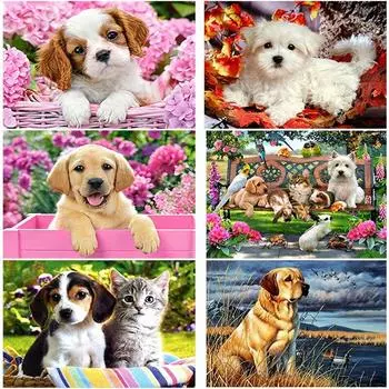 DIY 5D Алмазная картина Собака и; Цветочная Алмазная Вышивка Полный Круглый Дрель Животных Мозаика Горный Хрусталь Вышивка Крестом Домашний Декор Подарок Full Round 20x30CM