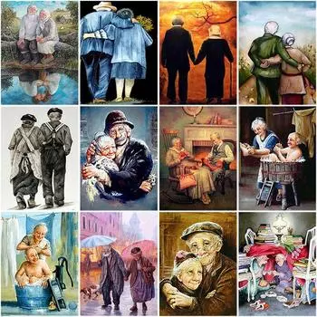 DIY 5D Алмазная картина Старая пара Мозаика Полный круглый стразы Алмазная вышивка 20X30CM красный