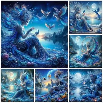 Diy 5d Алмазная картина Таинственная женщина Павлин Фея Мозаика Вышивка Девушка Павлин Животное Картина Домашнее украшение Подарок Full Round 20x20CM