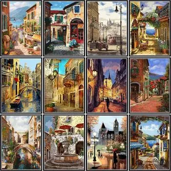 Diy 5d Алмазная картина Улица Новое поступление Архитектура Пейзаж Алмазная вышивка Домашнее украшение Ремесла Full Round 20x25CM