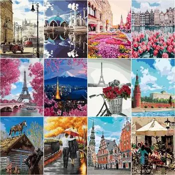 Diy 5d Алмазная картина Уличная живопись Вышивка Ремесло Архитектура Пейзаж Алмазная вышивка Ручная работа Горный хрусталь Искусство Full Round 20x25CM
