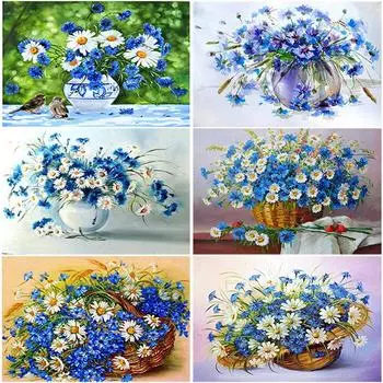 DIY 5D Алмазная картина Василек Полный круглый дрель Алмазная вышивка Цветы Наборы для вышивки крестом 20X30CM красный
