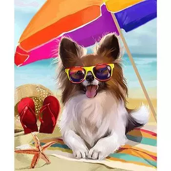 DIY 5D Алмазная картина Вышивка крестом Пляжная собака Мозаика Алмазная вышивка Рукоделие 20X30CM