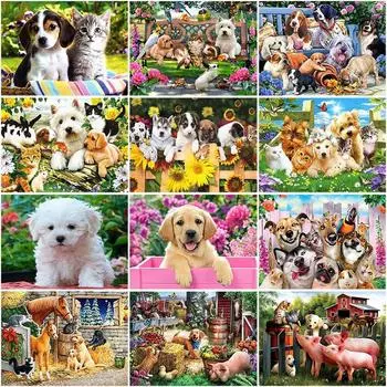 DIY 5D Алмазная картина Животная ферма Собака и; Кошка Алмазная вышивка Крестом Полный круглый дрель Мозаика Стразы Искусство Домашний декор Full Round 20x30CM