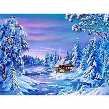 DIY 5D Алмазная картина Зимний пейзаж Дерево Полный круглый Алмазная вышивка Крестом 20X30CM