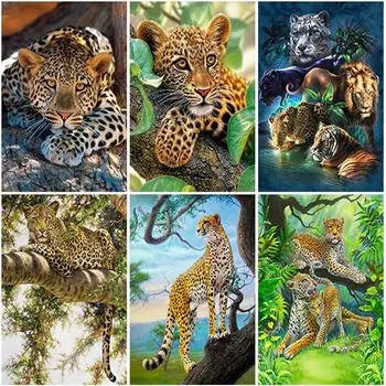 DIY 5D Алмазная мозаика Леопардовая полная круглая дрель Алмазная картина Наборы для вышивки крестом Алмазная вышивка Стразы Настенное искусство Full Round 20x30CM