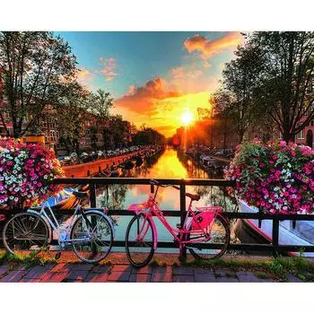 DIY 5D Алмазная картина Вышивка крестом Велосипед и речной пейзаж Алмазная вышивка Рукоделие 20X30CM
