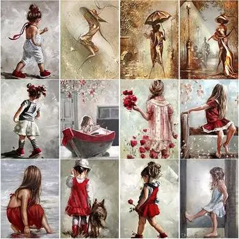 DIY 5D Алмазная вышивка Девушка Пейзаж Вышивка крестиком Пейзаж Алмазная картина Полный круглый дрель Мозаика Домашний Декор Подарок Full Round 15x20CM